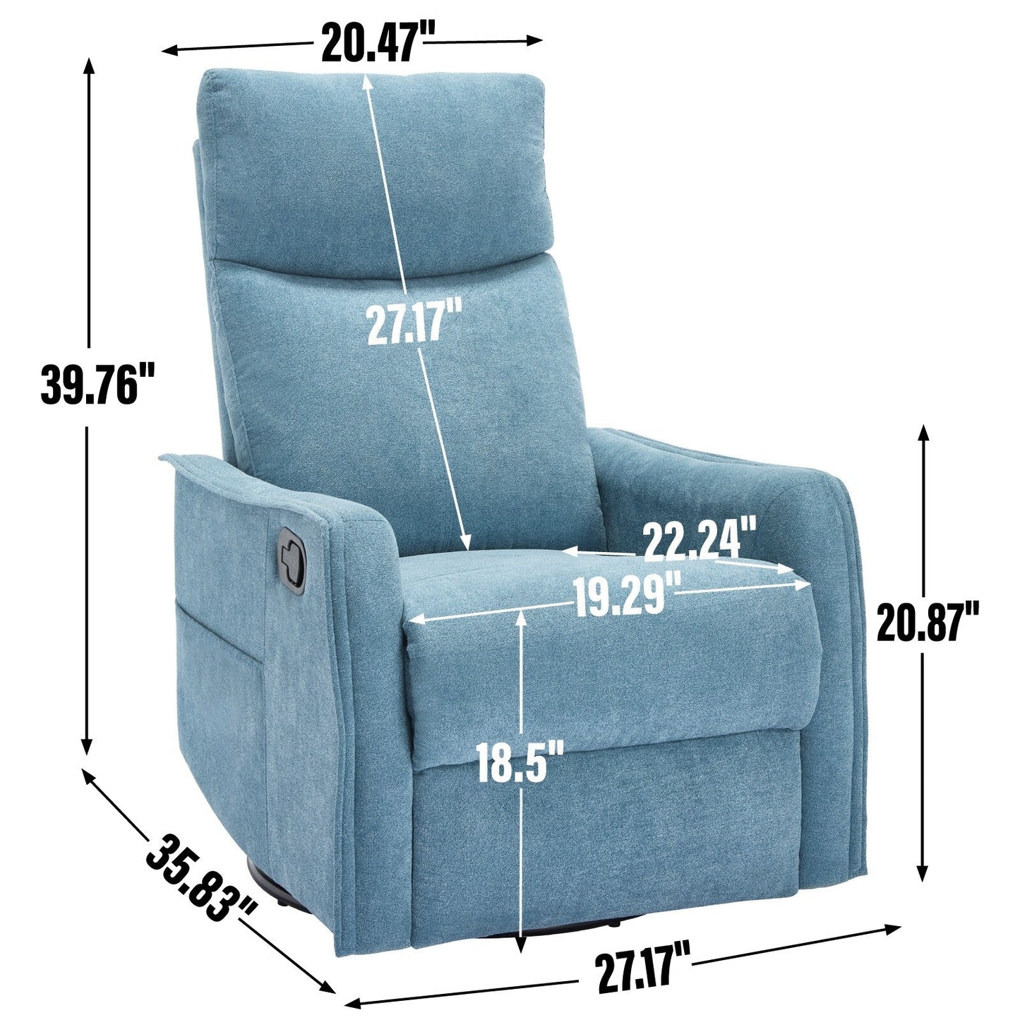 Fauteuil inclinable manuel à 8 points de massage, fauteuil à bascule pivotant en tissu, fauteuil simple avec bascule et chauffage lombaire