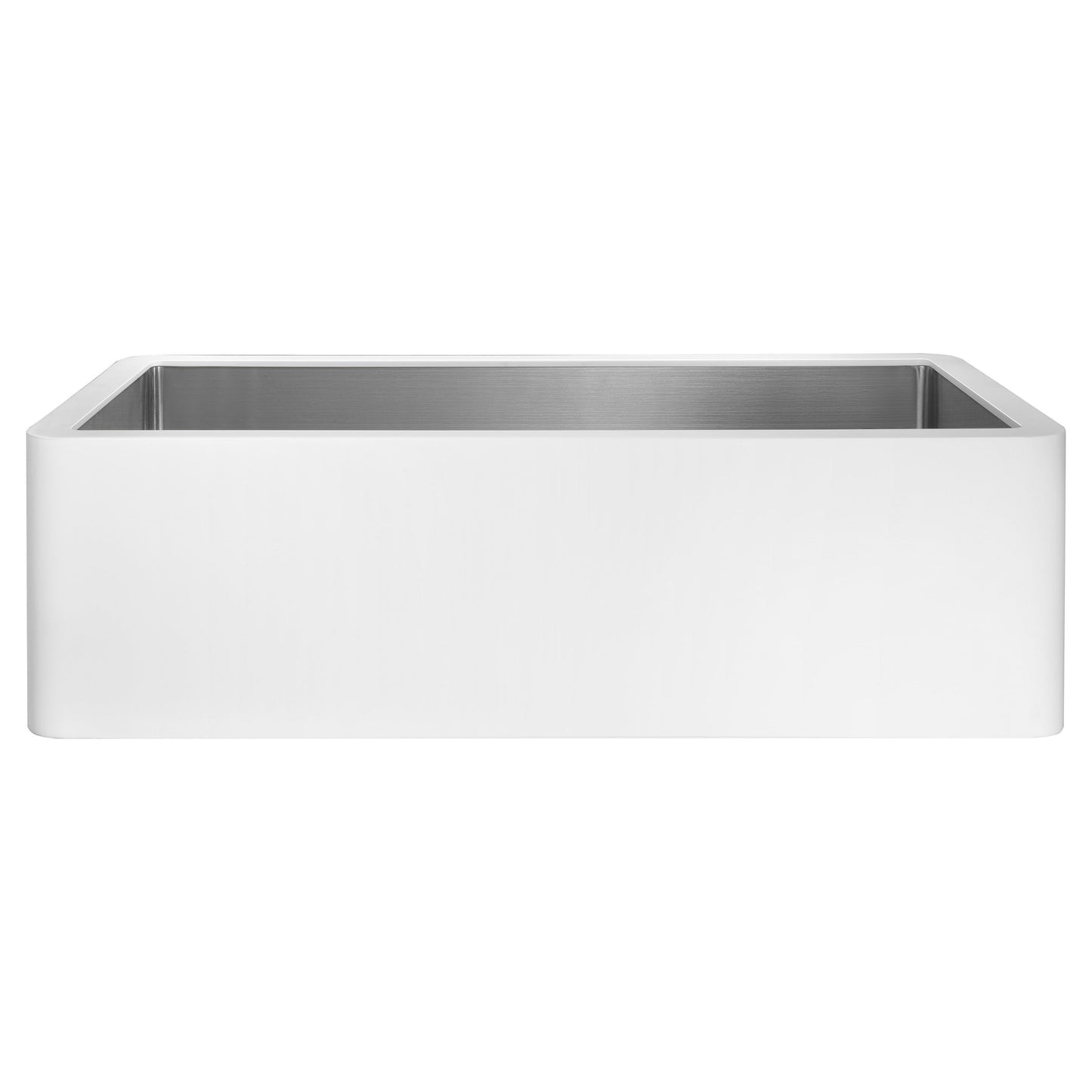 Évier de cuisine simple ANZZI Apollo blanc mat en surface solide de style ferme, 36 po, avec intérieur en acier inoxydable