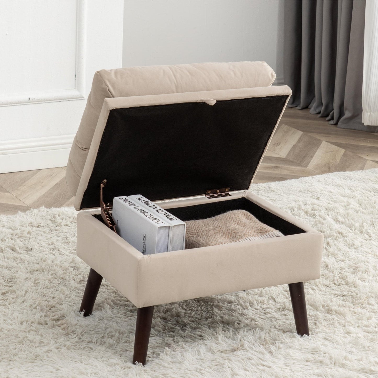 Fauteuil d'appoint HOMYKA avec dossier réglable et pouf de rangement