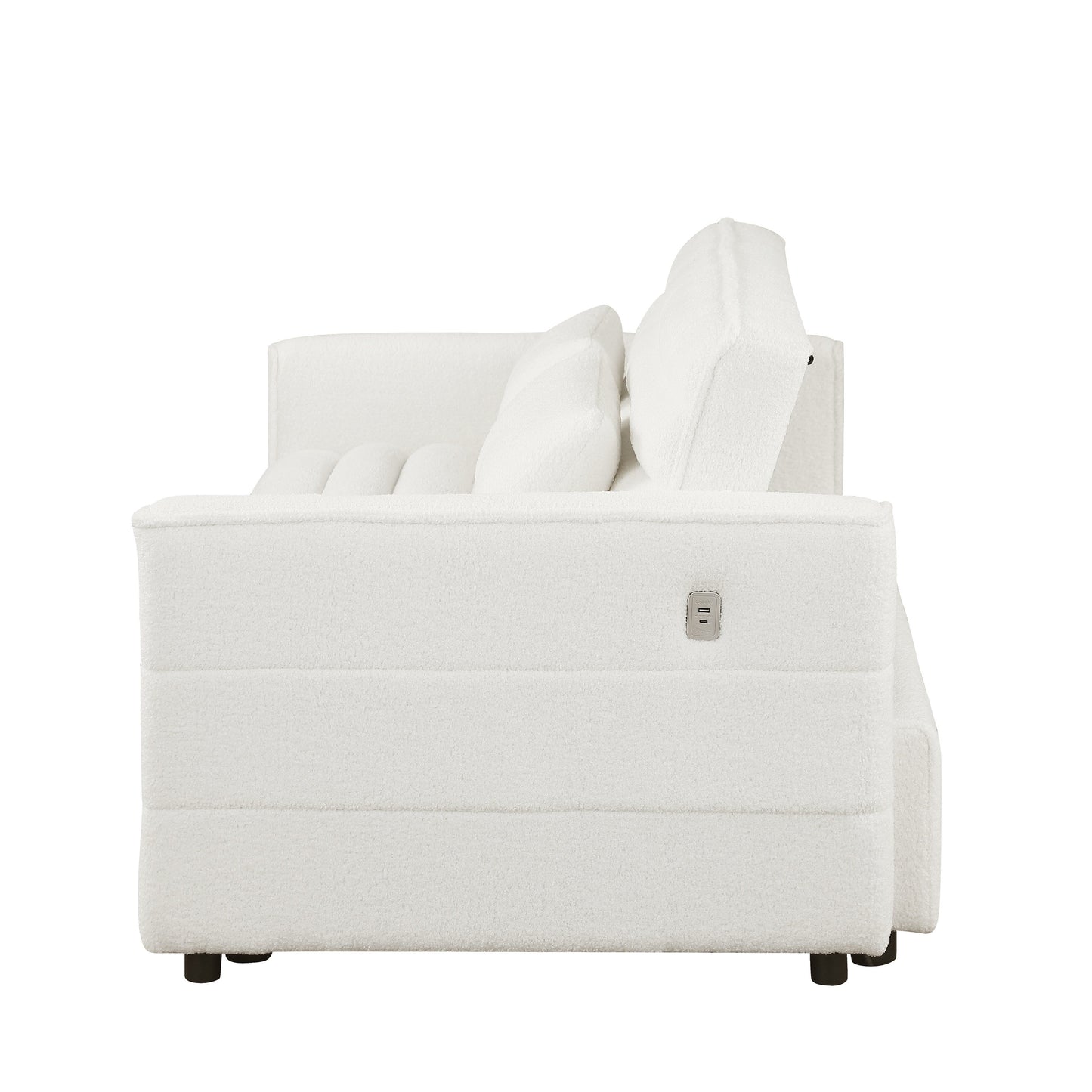 Canapé-lit convertible Boucle beige 55,12 pouces avec dossier réglable et 2 coussins de taille pour le salon