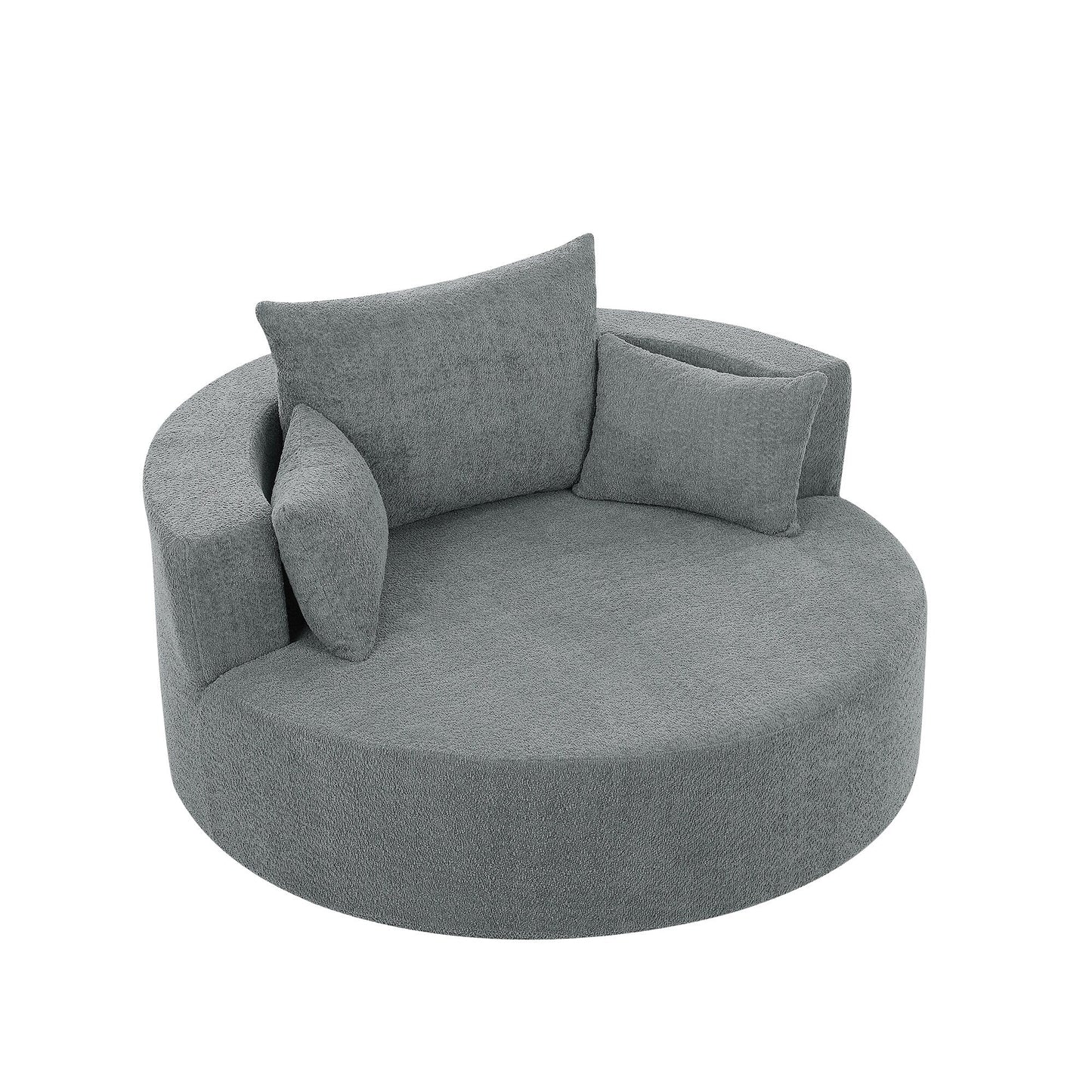 Fauteuil d'appoint en chenille, fauteuil rond avec base pivotante à 360 degrés et 3 coussins amovibles