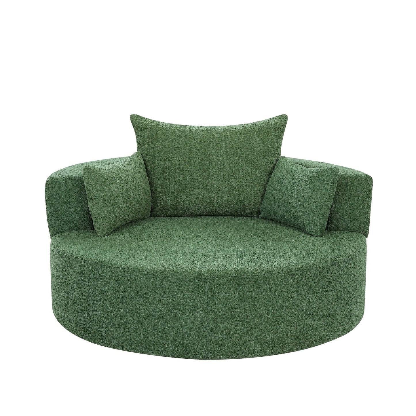 Fauteuil d'appoint en chenille, fauteuil rond avec base pivotante à 360 degrés et 3 coussins amovibles