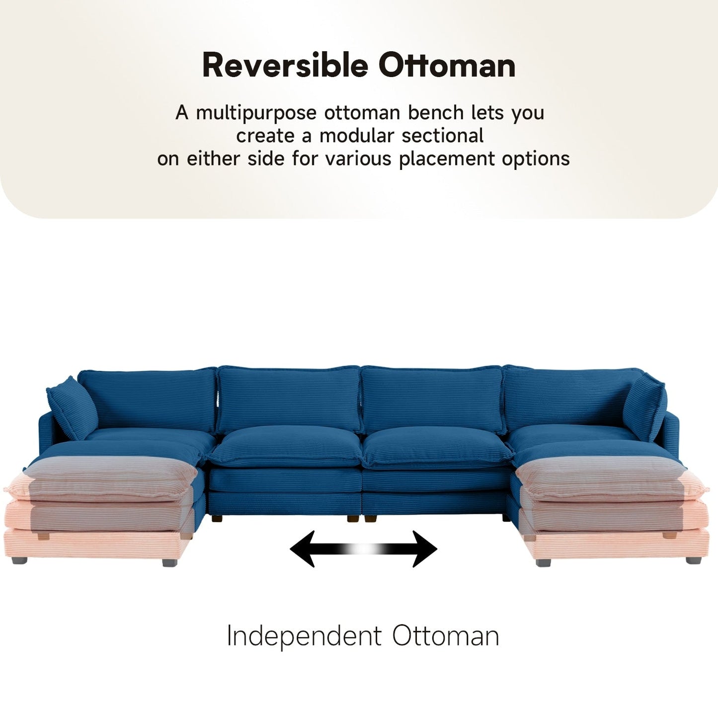 Canapé sectionnel en velours côtelé avec poufs amovibles et coussins ultra-doux pour salon et chambre