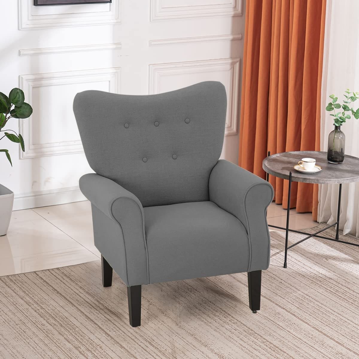 Fauteuil d'appoint moderne Erommy, fauteuil à dossier haut, canapé simple en tissu rembourré avec pieds en bois pour le salon