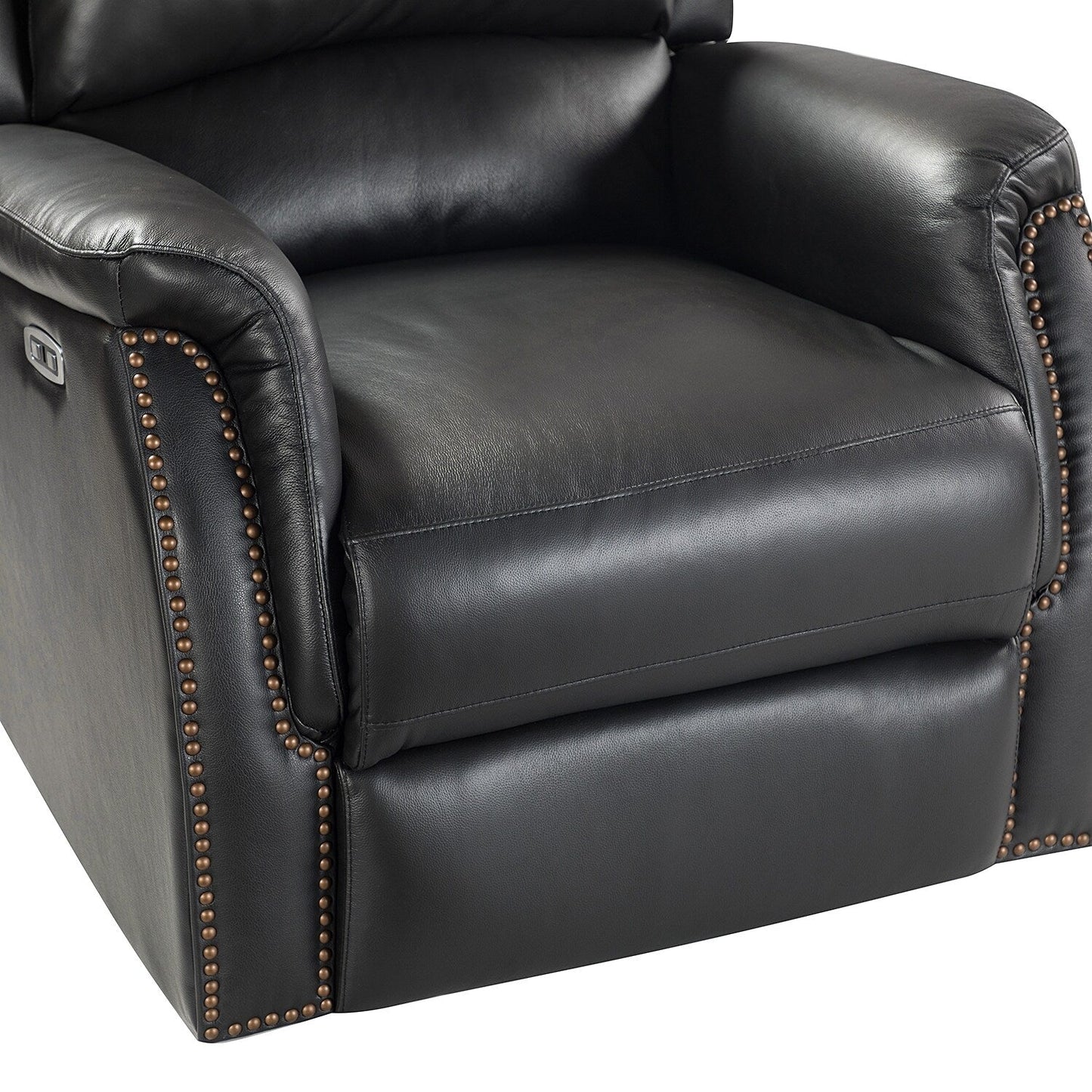 Fauteuil inclinable électrique en cuir véritable Eduardo avec port USB, lot de 2