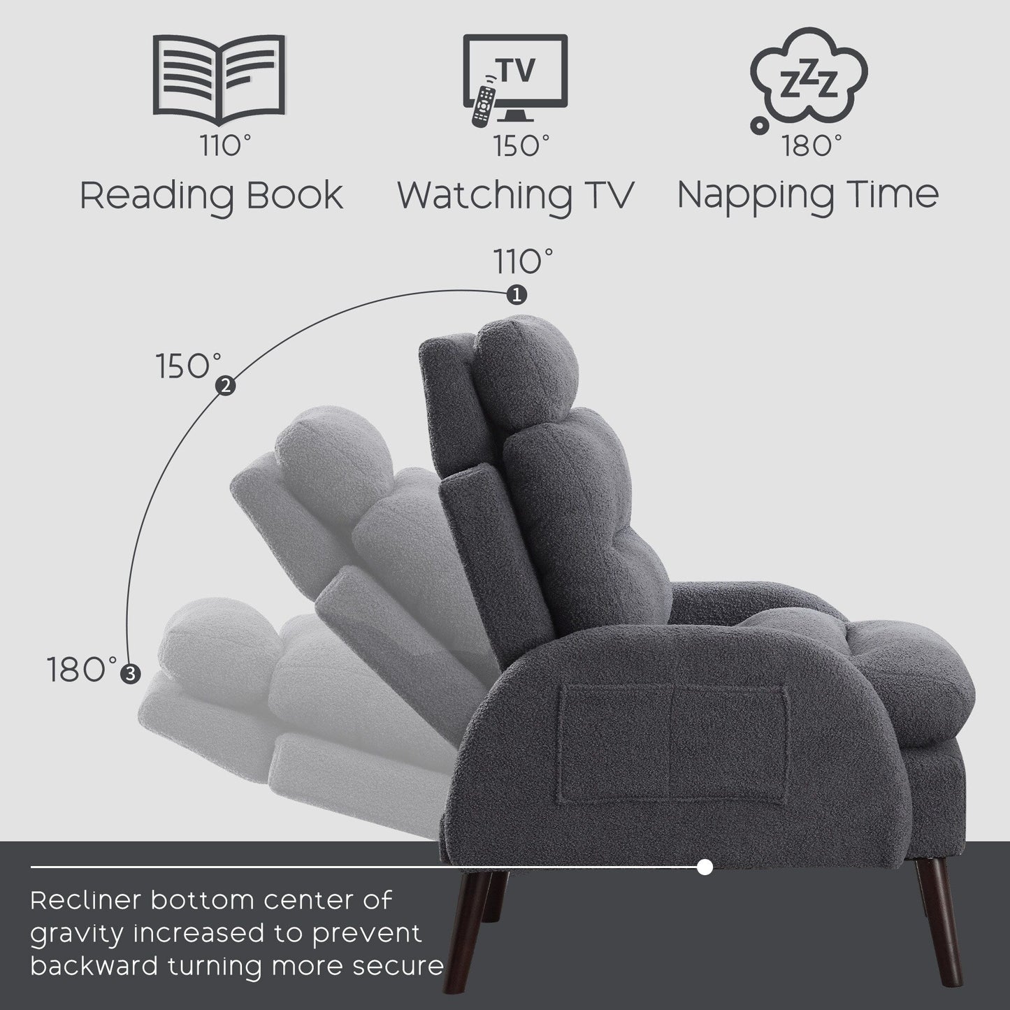 Fauteuil d'appoint HOMYKA avec dossier réglable et pouf de rangement