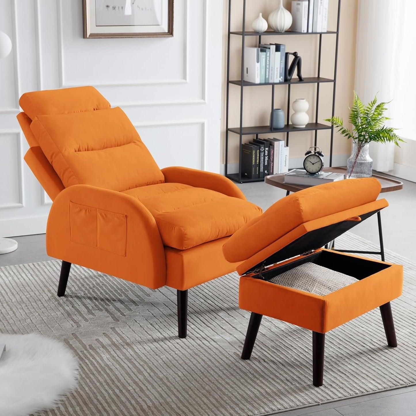 Fauteuil d'appoint HOMYKA avec dossier réglable et pouf de rangement