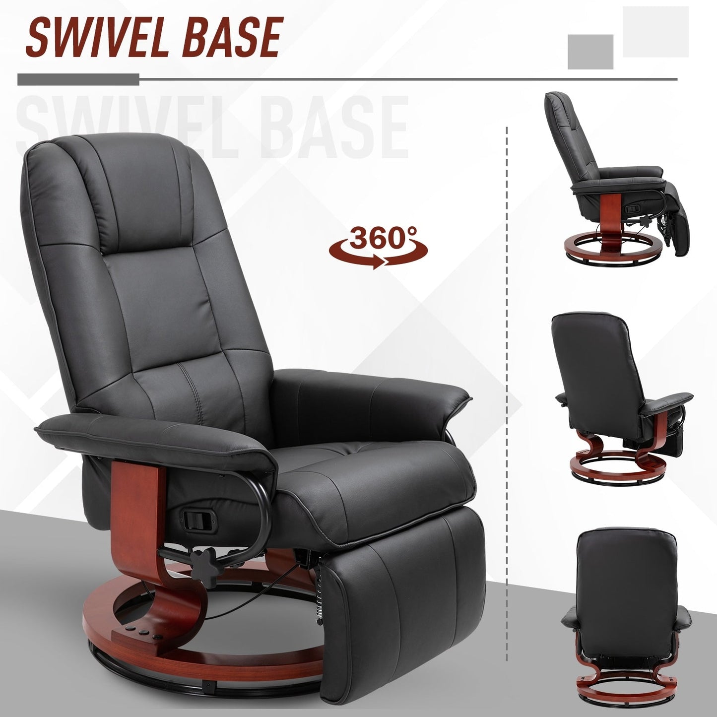 Fauteuil inclinable manuel pivotant et réglable en similicuir HomCom avec repose-pieds confortable et relaxant