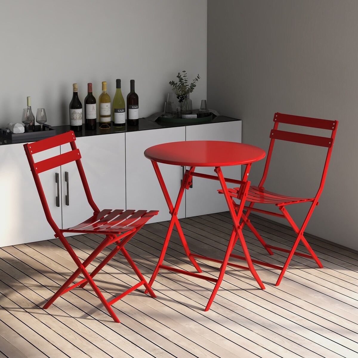 Ensemble bistro de patio 3 pièces avec table ronde pliable et chaises