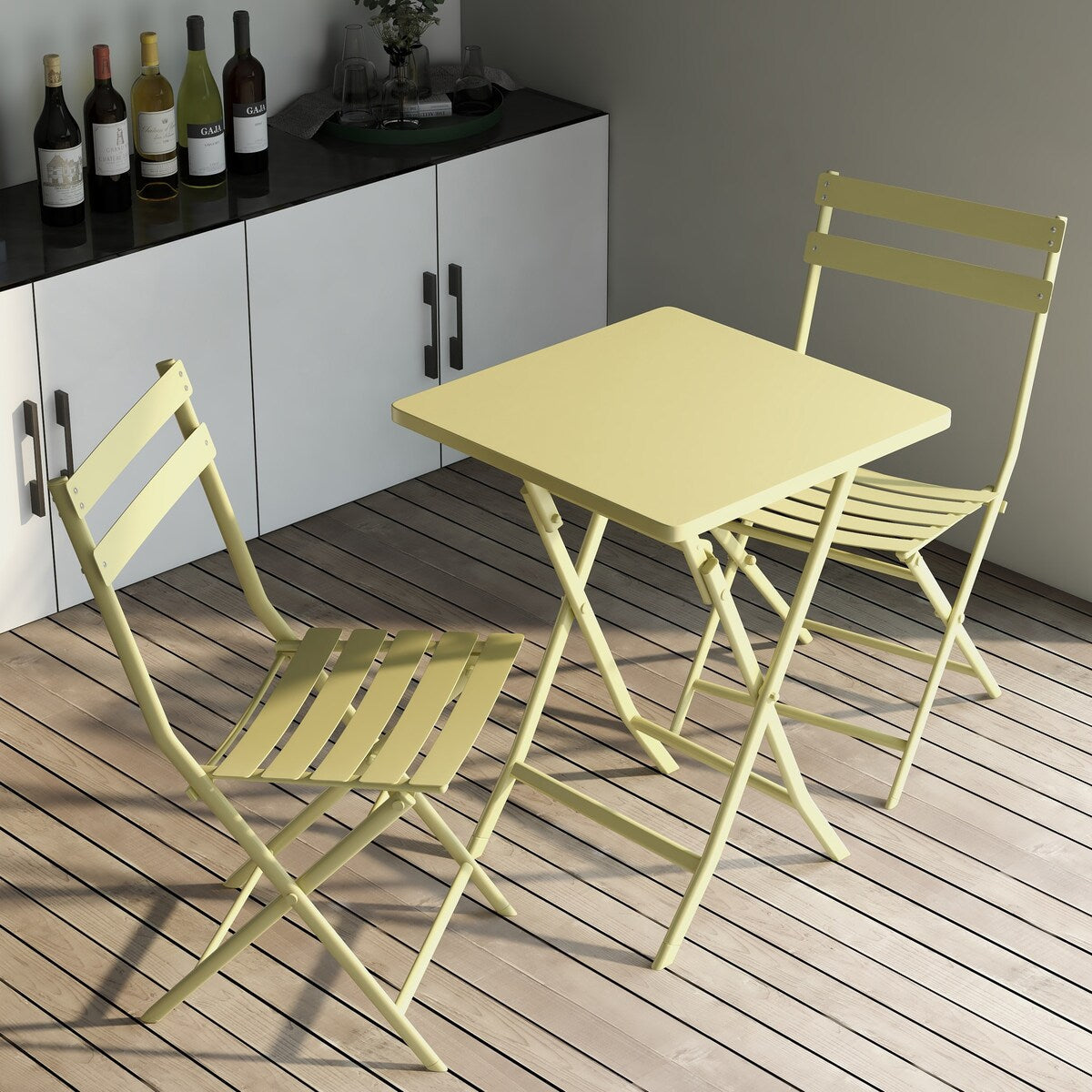 Ensemble bistro minimaliste de patio 3 pièces avec table carrée pliable et chaises - 3 pièces