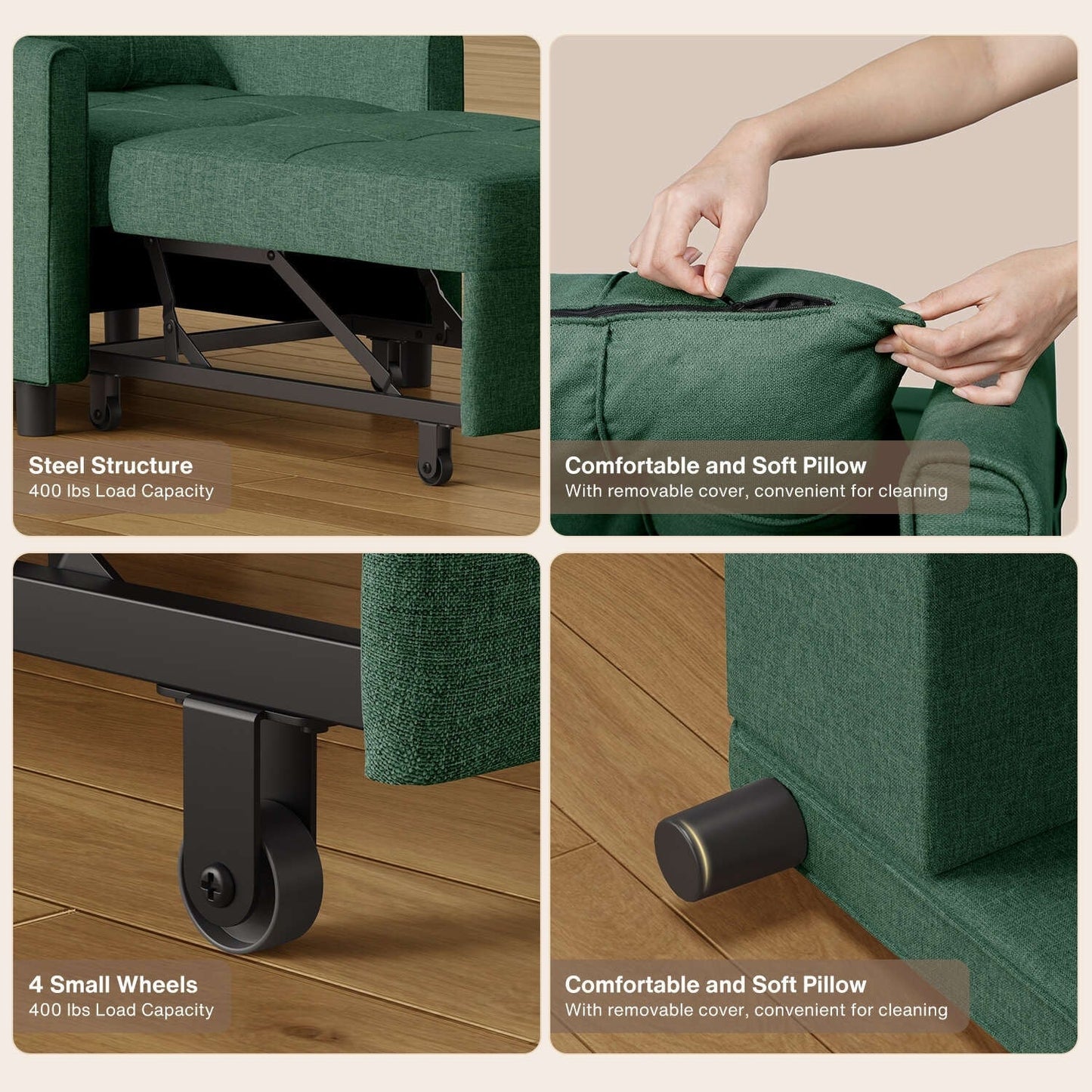 Canapé-lit 3 en 1 réglable, canapé-lit gigogne, convertible et pliable pour salon