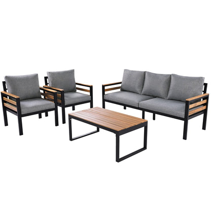 Ensemble de canapés d'extérieur 4 pièces pour 5 personnes avec coussin amovible et table basse en bois massif