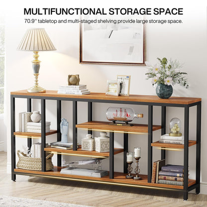 Console de canapé de 70,9 pouces avec rangement, table d'entrée à 3 niveaux pour couloir
