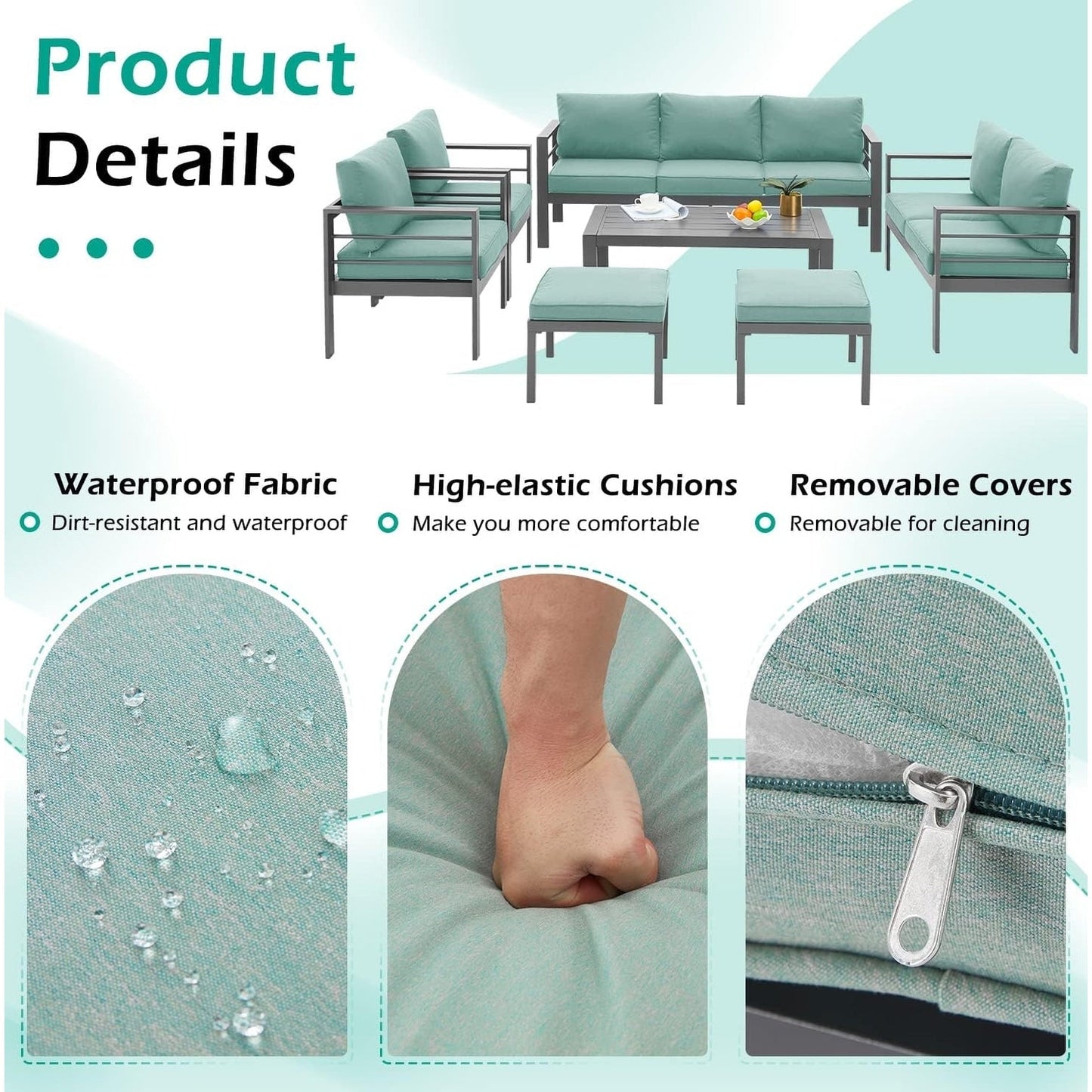 Ensemble de meubles de patio en aluminium AECOJOY 7 pièces Ensemble de conversation d'extérieur