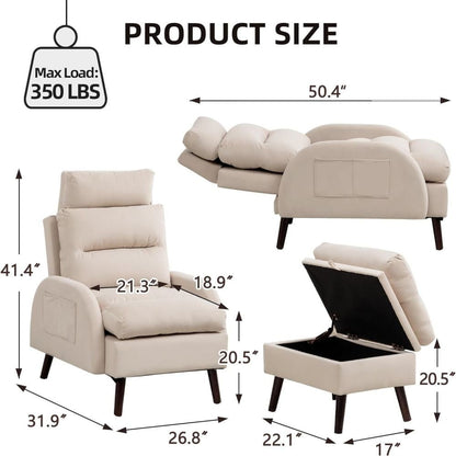Fauteuil d'appoint HOMYKA avec dossier réglable et pouf de rangement