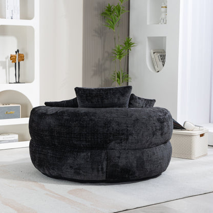 Canapé poire simple surdimensionné en chenille noir de 42,52 pouces avec trois oreillers pour chambre à coucher