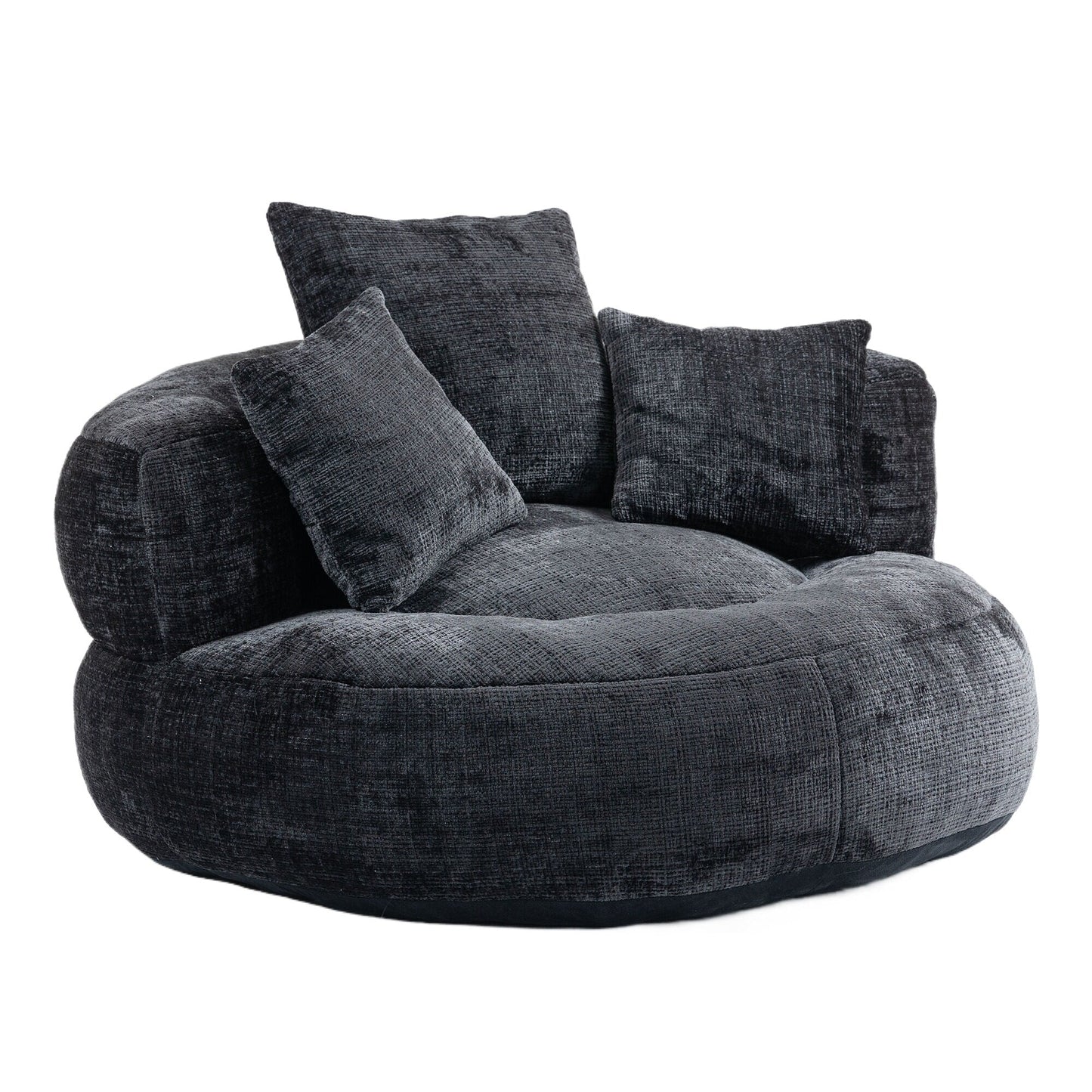 Canapé poire simple surdimensionné en chenille noir de 42,52 pouces avec trois oreillers pour chambre à coucher