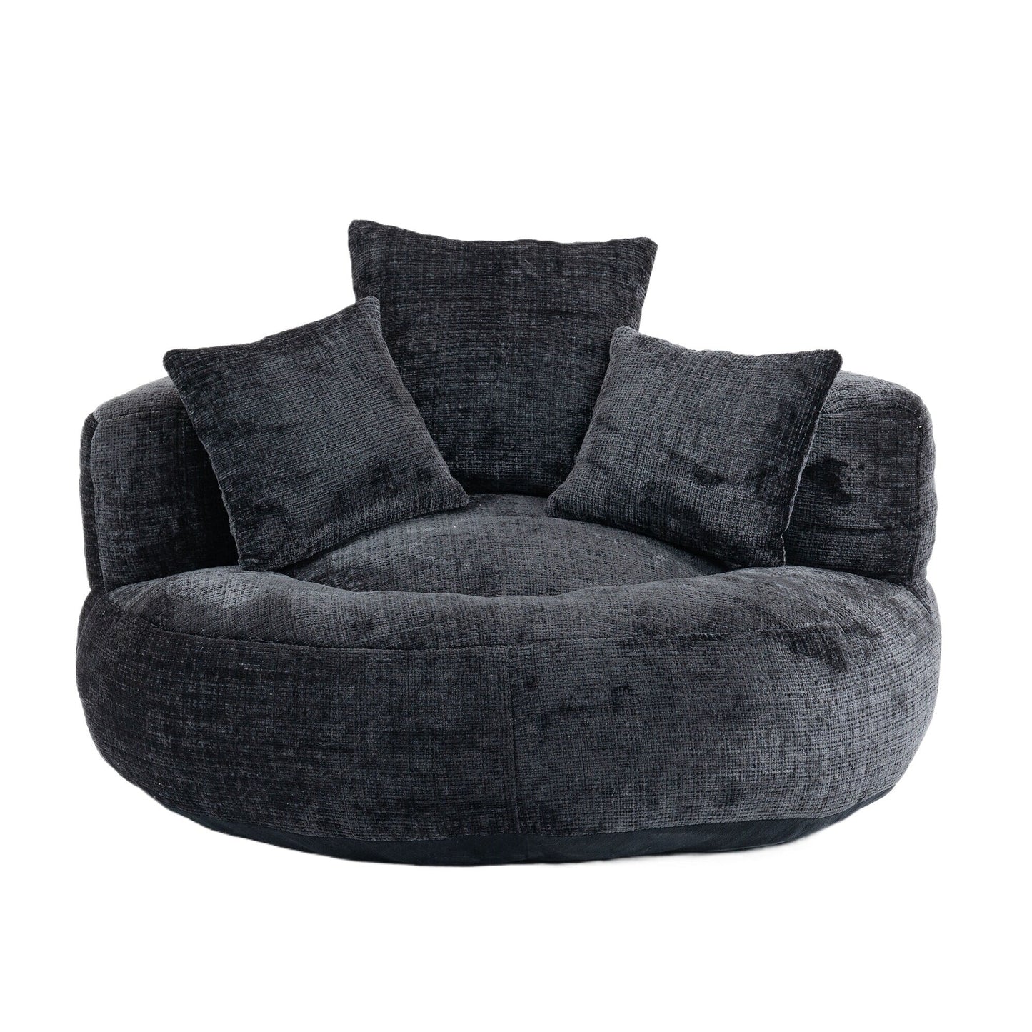 Canapé poire simple surdimensionné en chenille noir de 42,52 pouces avec trois oreillers pour chambre à coucher
