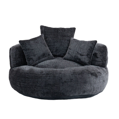 Canapé poire simple surdimensionné en chenille noir de 42,52 pouces avec trois oreillers pour chambre à coucher