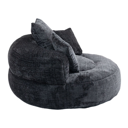 Canapé poire simple surdimensionné en chenille noir de 42,52 pouces avec trois oreillers pour chambre à coucher