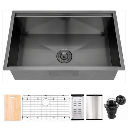 Évier de cuisine sous plan CB HOME 32 po, encastrable, noir/acier inoxydable, cuve simple avec accessoires