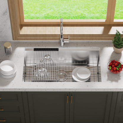 Évier de cuisine sous plan CB HOME 32 po, encastrable, noir/acier inoxydable, cuve simple avec accessoires