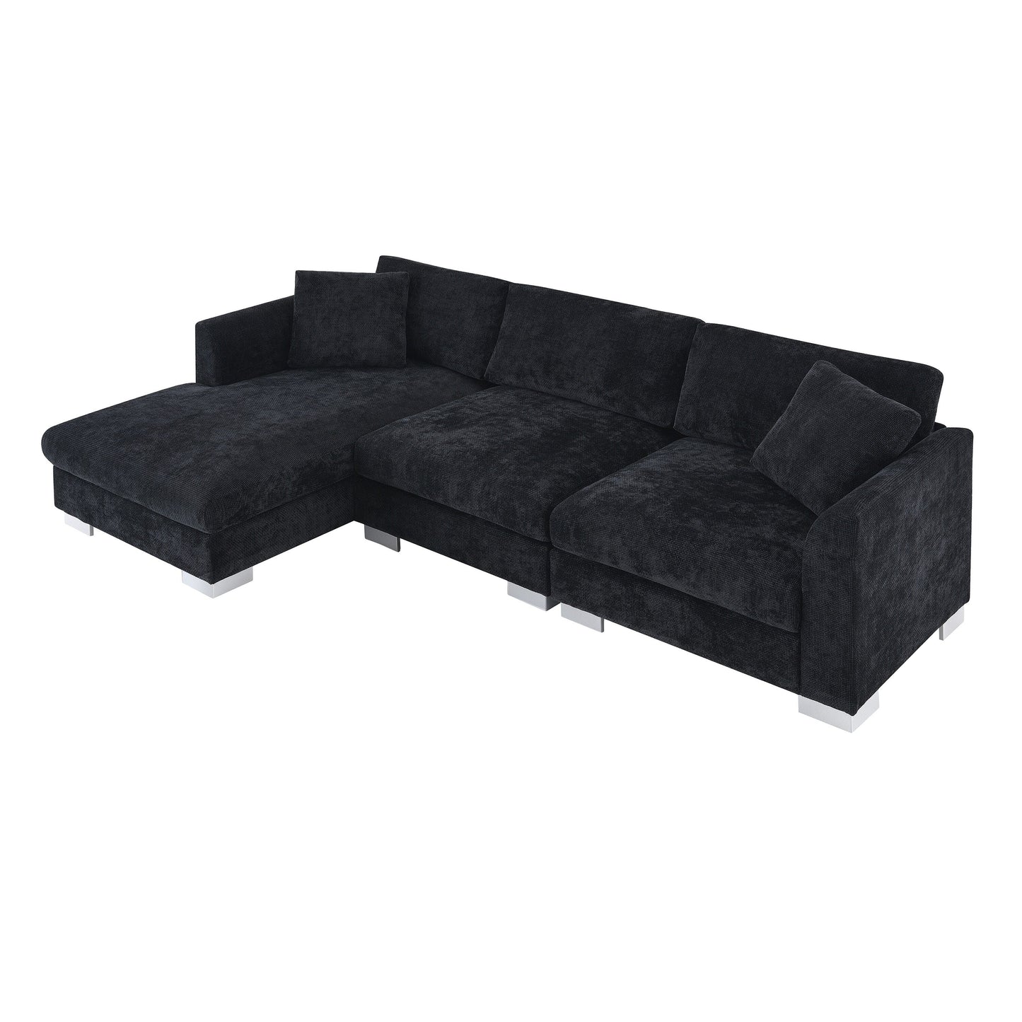 Canapé sectionnel Cloud, ensemble de canapés de luxe en forme de L avec 2 oreillers gratuits, mobilier d'intérieur 4 places en chenille avec méridienne surdimensionnée