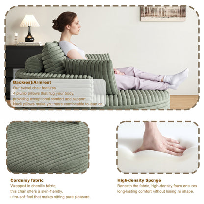 Chaise pivotante simple en velours côtelé et mousse chenille