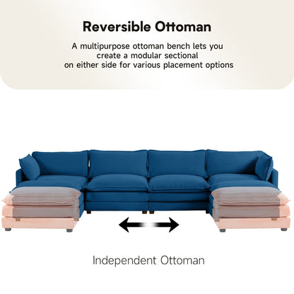 Canapé sectionnel en velours côtelé avec poufs amovibles et coussins ultra-doux pour salon et chambre