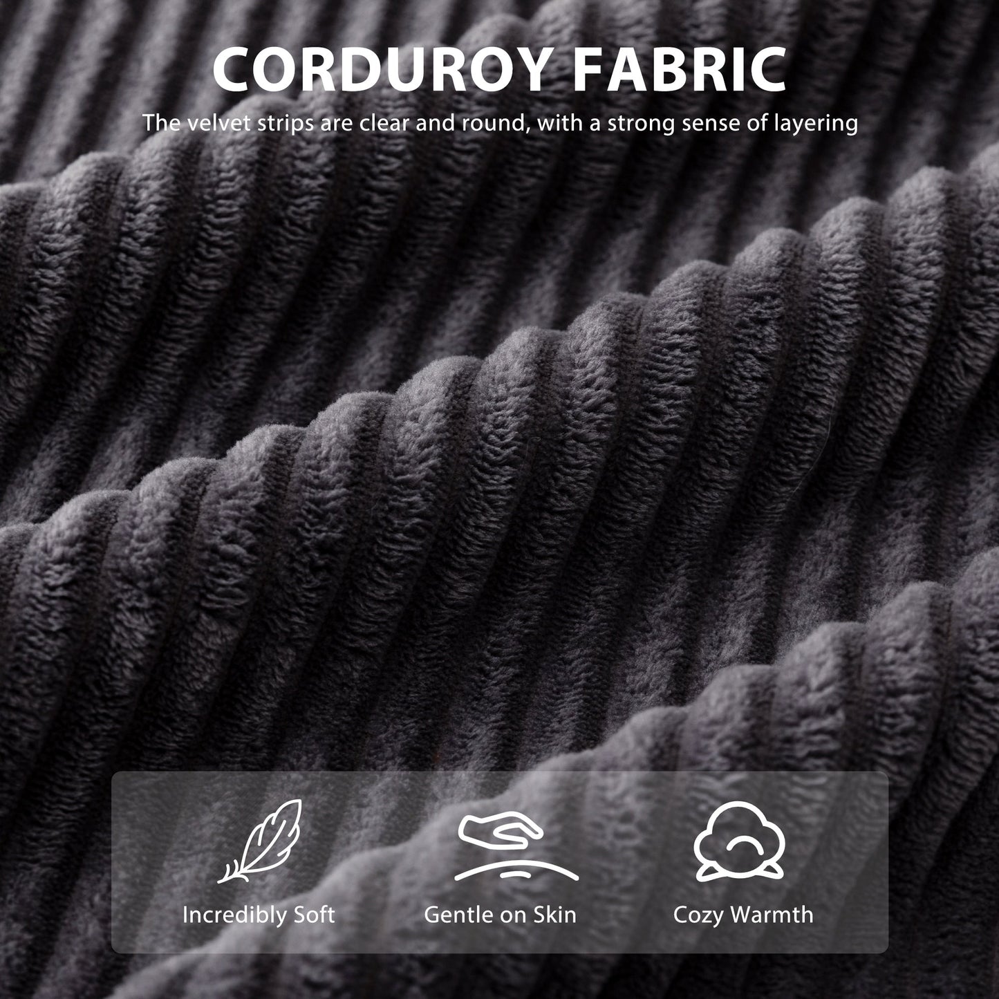 Canapé pouf rembourré en velours côtelé et mousse à mémoire de forme avec pouf - 48,4 L x 67,7 l x 24,4 H