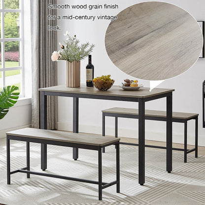 Ensemble table à manger, table de bar en bois, table de cuisine avec 2 bancs - 3 pièces