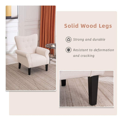 Fauteuil d'appoint moderne Erommy, fauteuil à dossier haut, canapé simple en tissu rembourré avec pieds en bois pour le salon