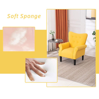 Fauteuil d'appoint moderne Erommy, fauteuil à dossier haut, canapé simple en tissu rembourré avec pieds en bois pour le salon