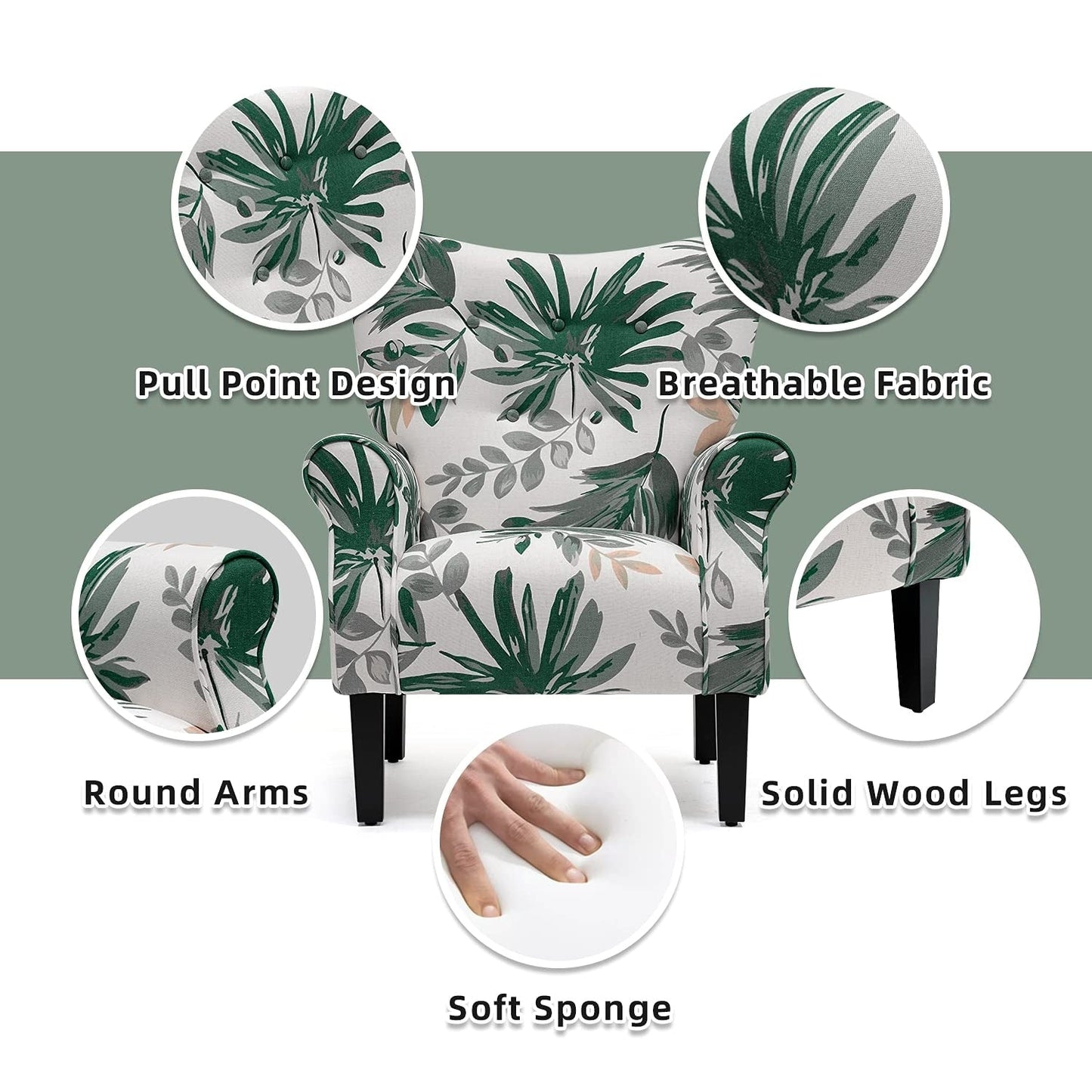 Fauteuil d'appoint moderne Erommy, fauteuil à dossier haut, canapé simple en tissu rembourré avec pieds en bois pour le salon