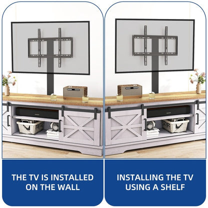 Meuble TV Farmhouse pouvant accueillir jusqu'à 65 téléviseurs avec portes et étagères ouvertes Console multimédia Prise de courant
