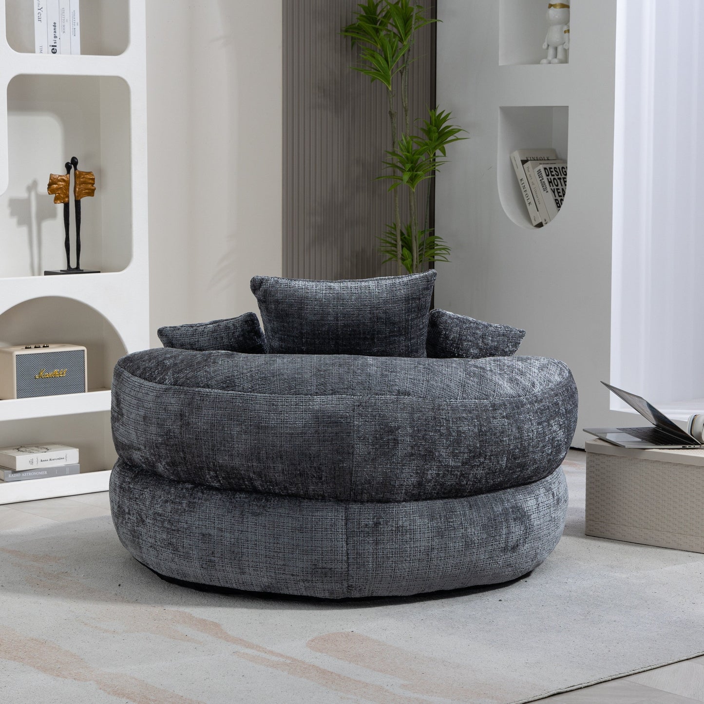 Canapé poire simple gris surdimensionné en chenille de 42,52 pouces avec trois oreillers pour chambre à coucher