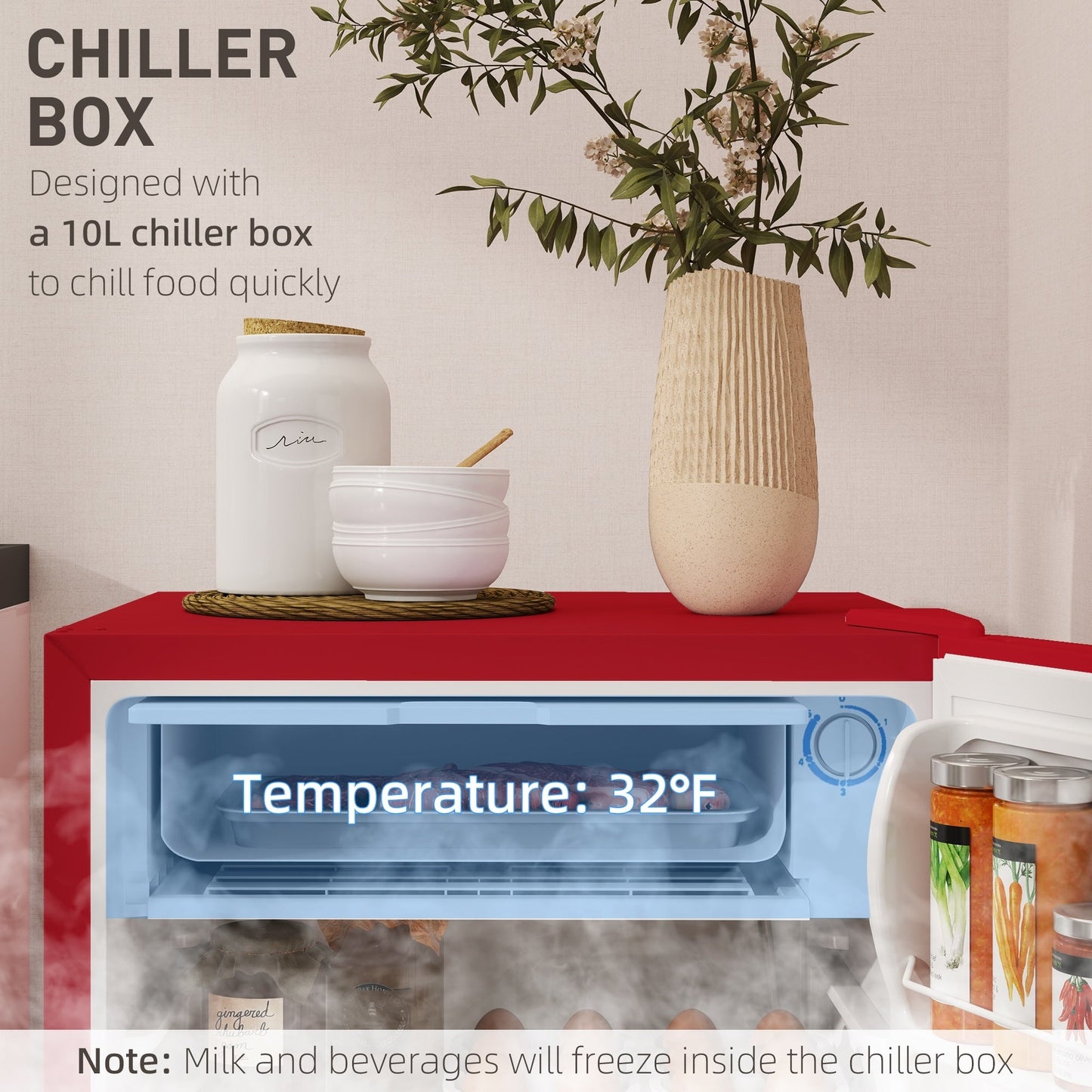 Mini-réfrigérateur HOMCOM de 3,2 pi³ avec congélateur, réfrigérateur compact à une porte avec thermostat réglable pour chambre à coucher