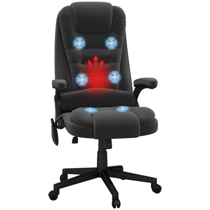 Fauteuil de bureau HOMCOM à 6 points de massage vibrant et chauffant, dossier haut en velours avec dossier inclinable