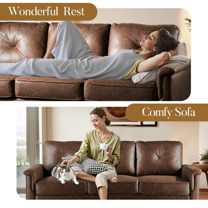 Canapé 3 places rembourré HOOOWOOO Mid-Century avec pieds en bois pour salon