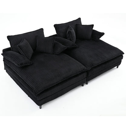 Canapé-lit Harmonia 109 W surdimensionné en velours côtelé, siège profond, double méridienne avec 4 oreillers