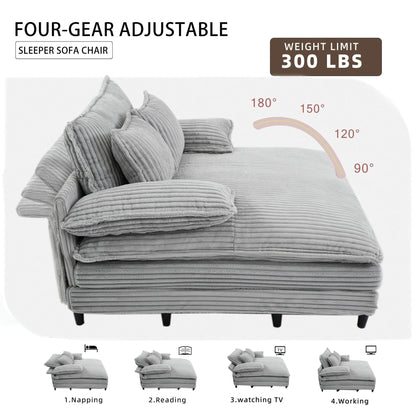 Canapé-lit Harmonia 109 W surdimensionné en velours côtelé, siège profond, double méridienne avec 4 oreillers