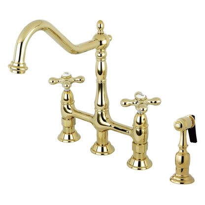 Robinet de cuisine Kingston Brass Heritage Bridge avec douchette en laiton