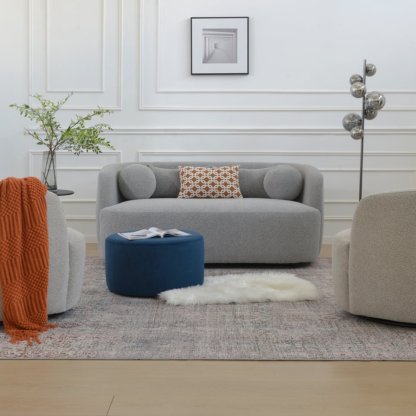 Causeuse 2 places rembourrée KINWELL Boucle avec oreillers