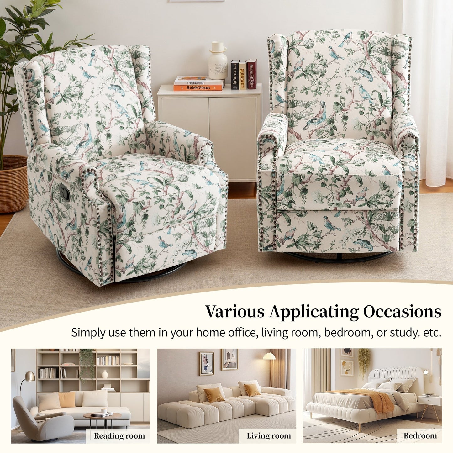 Ensemble de 2 fauteuils inclinables pivotants et coulissants de 29 po de largeur avec dossier à poussée manuelle