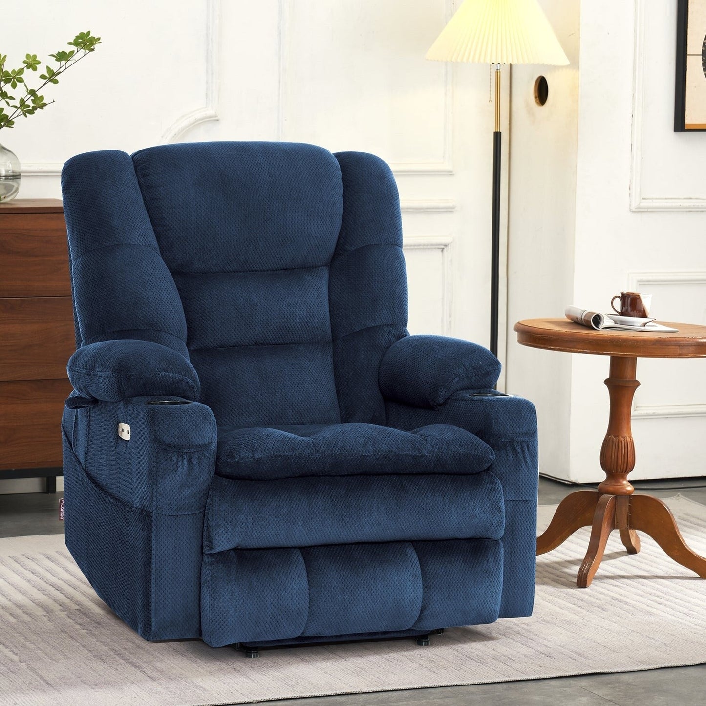 Fauteuil inclinable électrique à double moteur MCombo, grand format, avec massage et double chauffage, pour personnes âgées de grande taille, tissu R7635