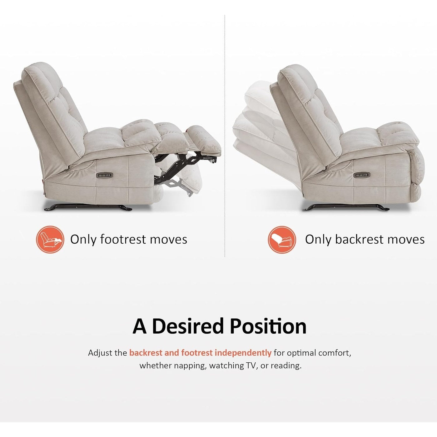 Fauteuil inclinable à bascule électrique surdimensionné MCombo à double moteur, sans accoudoirs, idéal pour le salon, tissu PR607