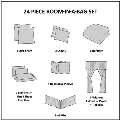 Madison Park Essentials Loretta Ensemble de 24 pièces avec rideaux et draps