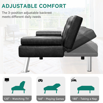 Canapé-lit futon pliable en similicuir Moasis - 64 L x 30 l x 26 H