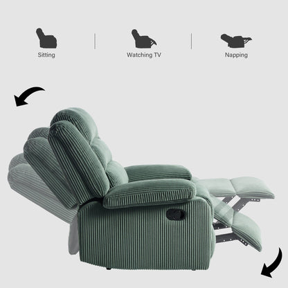 Fauteuil inclinable manuel moderne en velours côtelé, fauteuil inclinable réglable avec accoudoirs larges