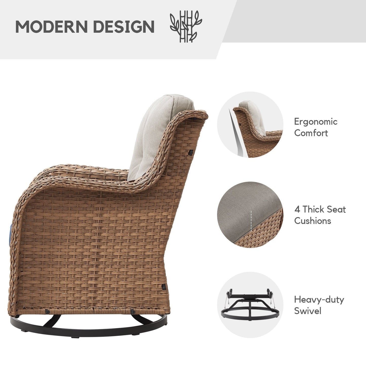 Chaises à bascule d'extérieur en osier Gymojoy avec base pivotante (lot de 2)